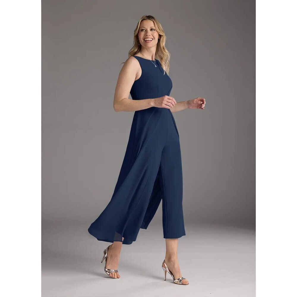 Azazie Anitta Dark Navy Jumpsuit/Pantsuit Pleated Stretch Crepe Dress Sz 4 NWT - Picture 2 of 12